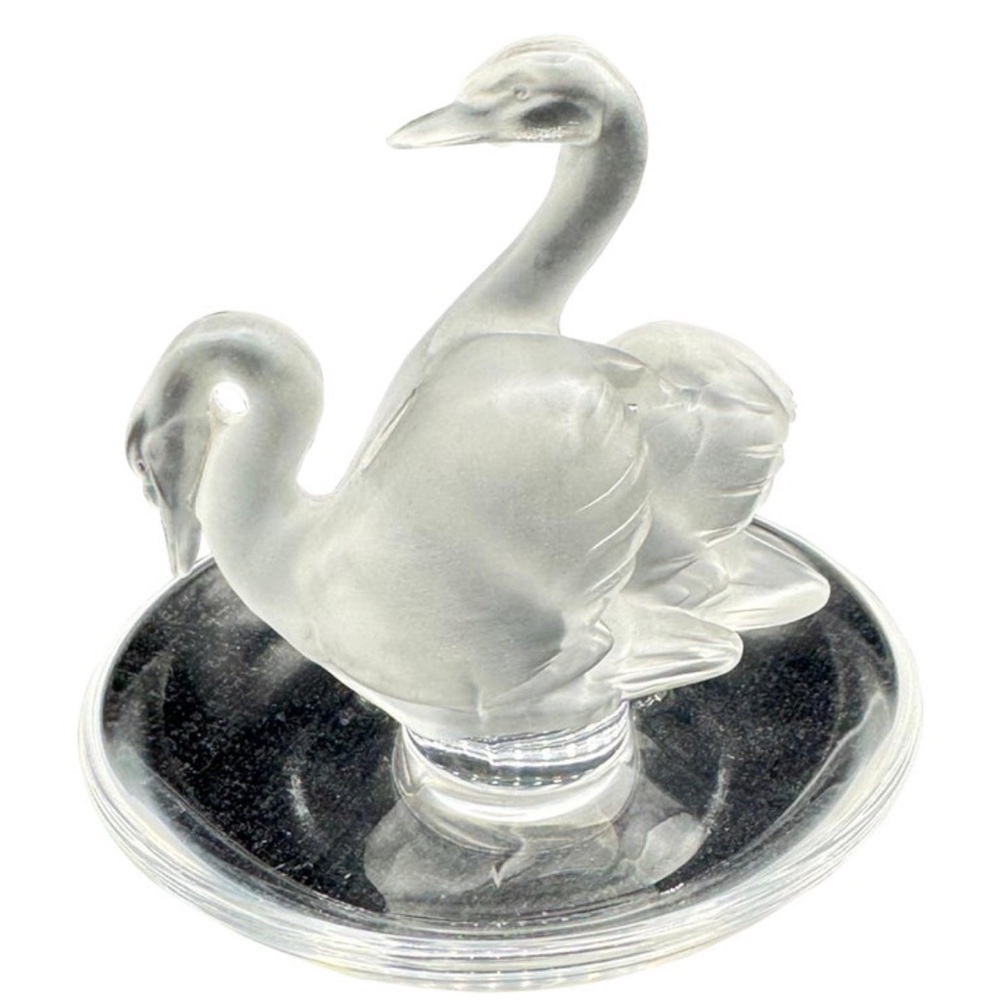 Lalique Brand new dust bag Frosted Glass Swan Sculpture ring jewlry holder gift